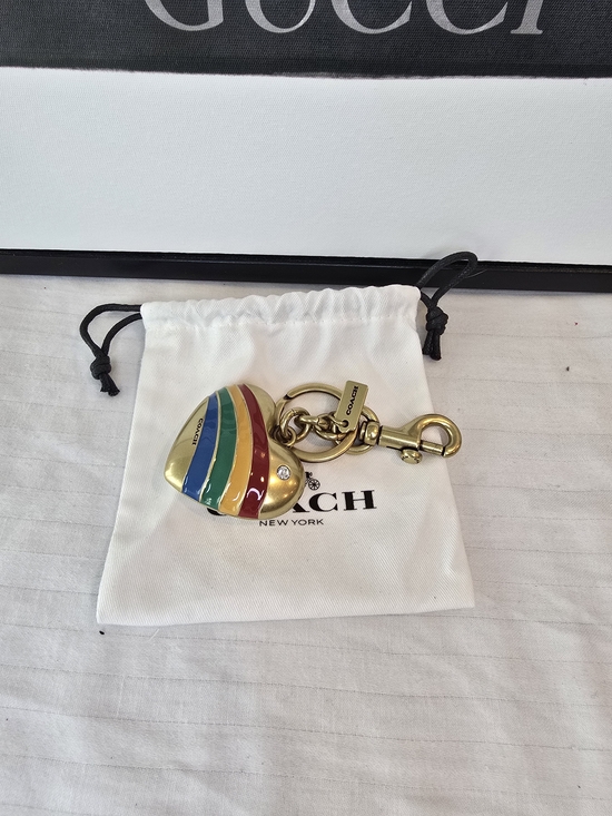 Coach Accessories - ❌sold❌Coach Gold-Tone Heart Keychain with Multicolor Enamel Stripes